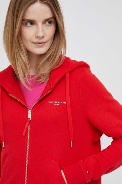 Кофта Tommy Hilfiger жіноча колір червоний з капюшоном однотонна (3090238)