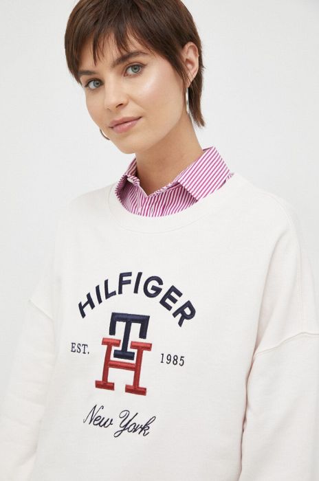 Бавовняна кофта Tommy Hilfiger жіноча колір бежевий з аплікацією (3018253)