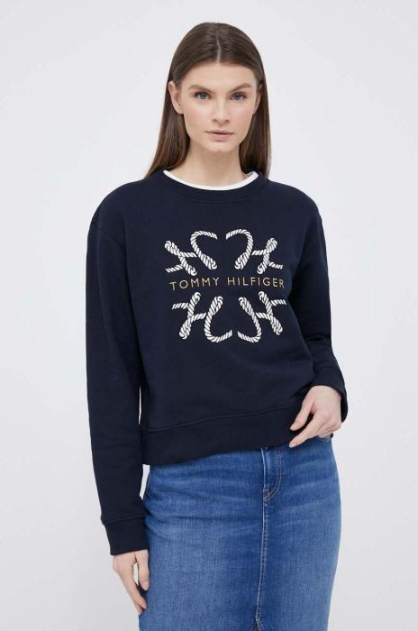 Бавовняна кофта Tommy Hilfiger жіноча колір синій з аплікацією (3158526)