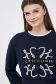 Бавовняна кофта Tommy Hilfiger жіноча колір синій з аплікацією (3158526)