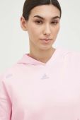 Бавовняна кофта adidas жіноча колір рожевий з капюшоном з аплікацією (3147195)