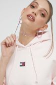 Бавовняна кофта Tommy Jeans жіноча колір рожевий з капюшоном з аплікацією (2983431)