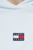 Бавовняна кофта Tommy Jeans жіноча з капюшоном з аплікацією колір блакитний