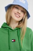 Бавовняна кофта Tommy Jeans жіноча колір зелений з капюшоном з аплікацією