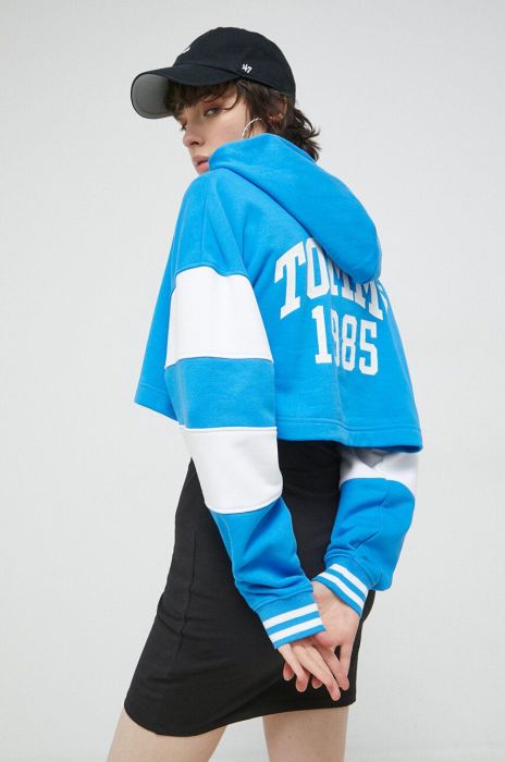 Кофта Tommy Jeans жіноча з капюшоном візерунок колір блакитний (2999873)