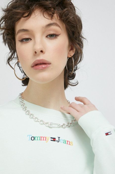 Кофта Tommy Jeans жіноча колір зелений з аплікацією (3081429)