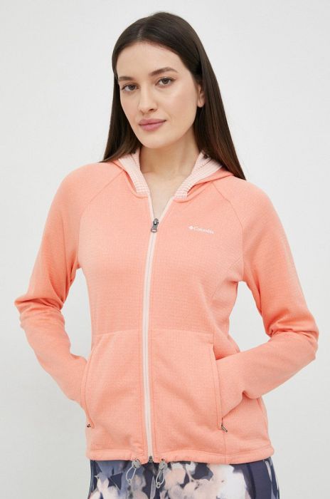 Спортивна кофта Columbia Boundless Trek жіноча колір помаранчевий з капюшоном однотонна