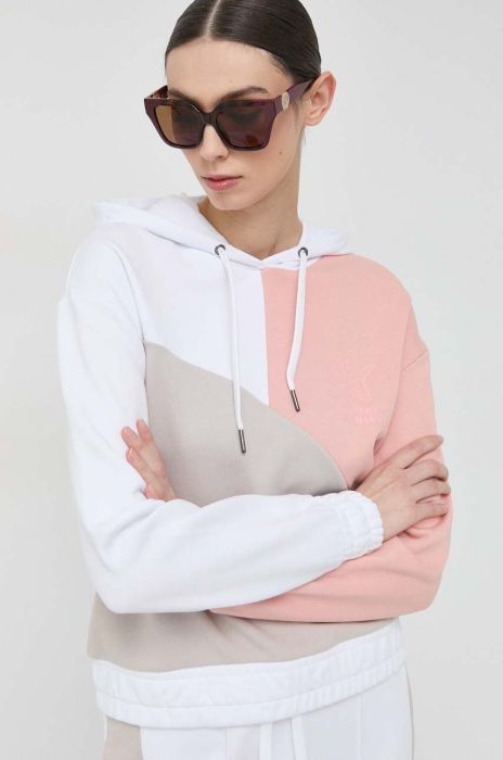 Бавовняна кофта Armani Exchange жіноча колір білий з капюшоном візерунок