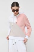 Бавовняна кофта Armani Exchange жіноча колір білий з капюшоном візерунок