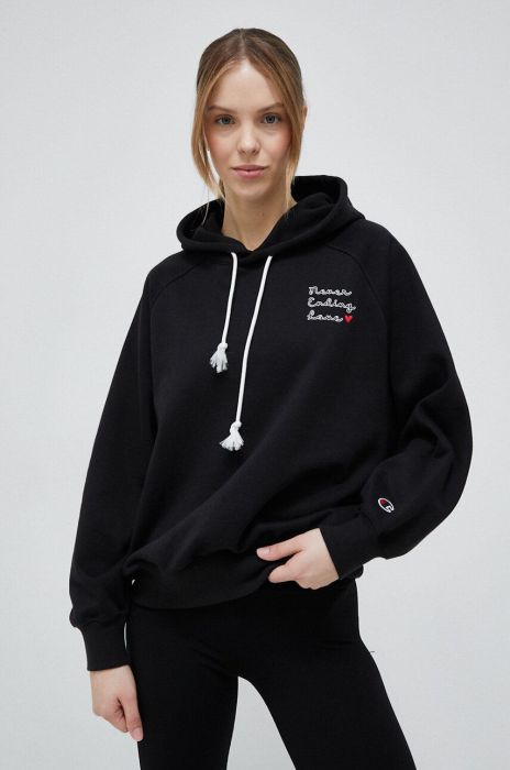 Кофта Champion жіноча колір чорний з капюшоном з принтом
