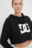 Бавовняна кофта DC жіноча колір чорний з капюшоном з принтом