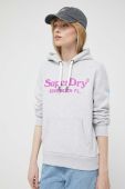 Кофта Superdry жіноча колір сірий з капюшоном з принтом (3224303)