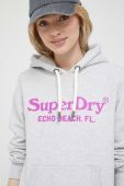 Кофта Superdry жіноча колір сірий з капюшоном з принтом (3224303)