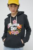 Кофта Superdry жіноча колір сірий з капюшоном з принтом (2990134)