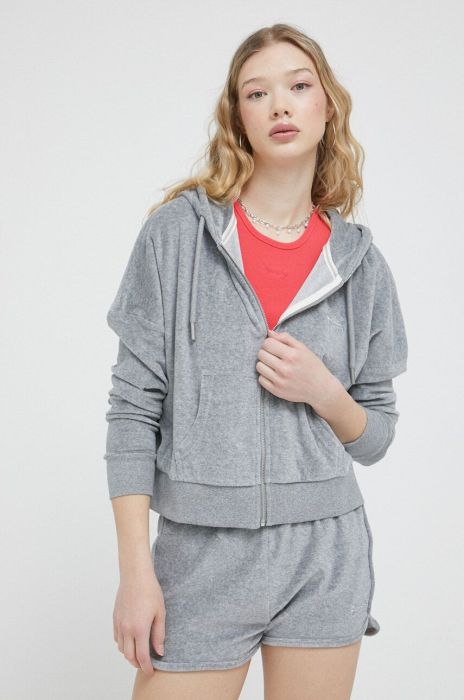 Кофта Superdry жіноча колір сірий з капюшоном однотонна