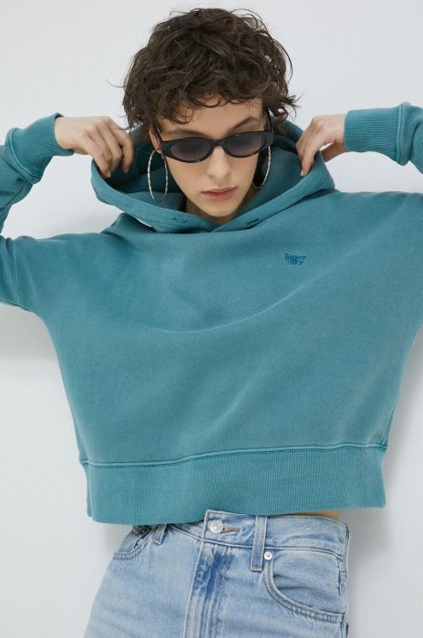 Кофта Superdry жіноча колір бірюзовий з капюшоном однотонна