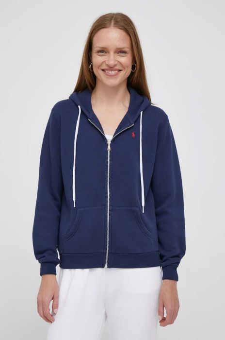 Кофта Polo Ralph Lauren жіноча колір синій з капюшоном однотонна