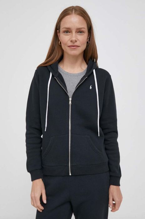 Кофта Polo Ralph Lauren жіноча колір чорний з капюшоном однотонна