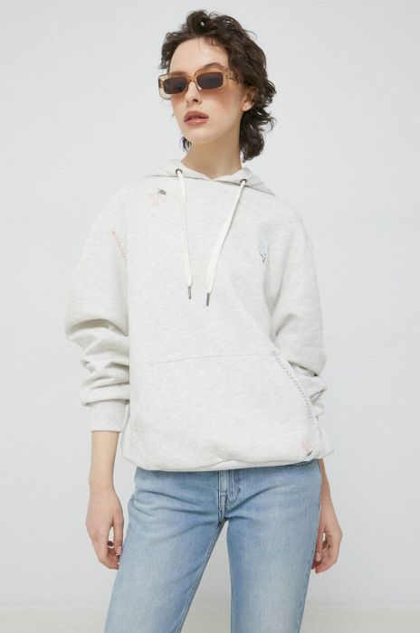 Кофта Vans жіноча колір сірий з капюшоном з аплікацією VN00045KOHC1-OATMEALHEA