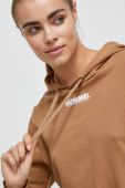 Бавовняна кофта Hummel жіноча колір коричневий з капюшоном з принтом