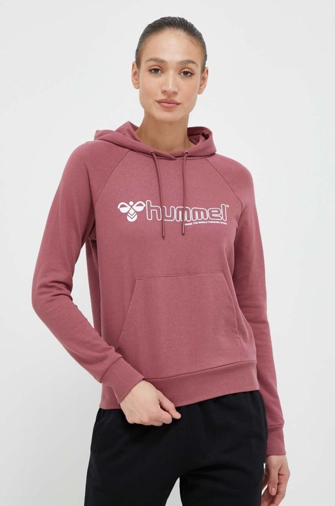 Кофта Hummel жіноча колір рожевий з капюшоном з принтом