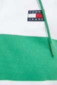 Бавовняна кофта Tommy Jeans жіноча колір зелений з капюшоном візерунок