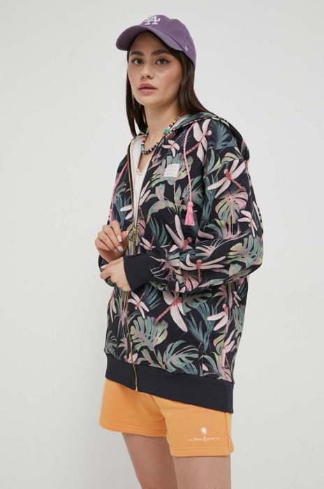 Кофта Femi Stories жіноча колір чорний з капюшоном візерунок (3282420)