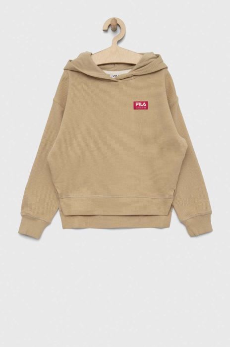 Дитяча бавовняна кофта Fila колір бежевий з капюшоном однотонна