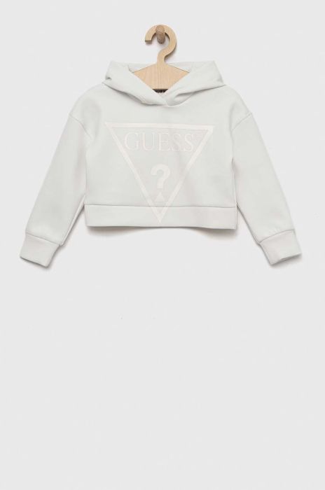 Дитяча кофта Guess колір білий з капюшоном з принтом