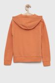 Дитяча бавовняна кофта Guess колір помаранчевий з капюшоном з аплікацією