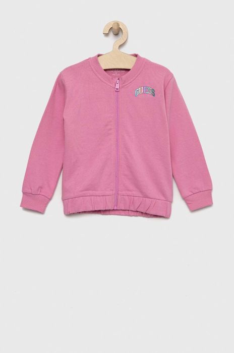 Дитяча бавовняна кофта Guess колір фіолетовий однотонна