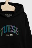 Дитяча бавовняна кофта Guess колір чорний з капюшоном з принтом (2887127)