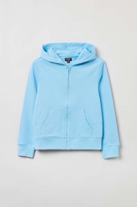 Дитяча бавовняна кофта OVS з капюшоном однотонна колір блакитний (3043116)
