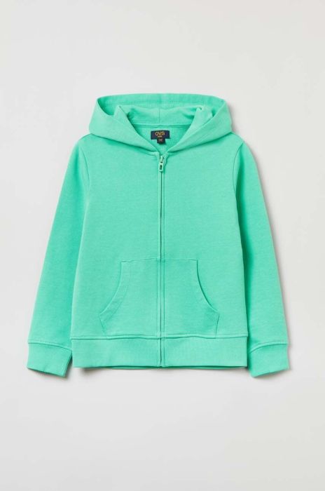 Дитяча бавовняна кофта OVS колір зелений з капюшоном однотонна