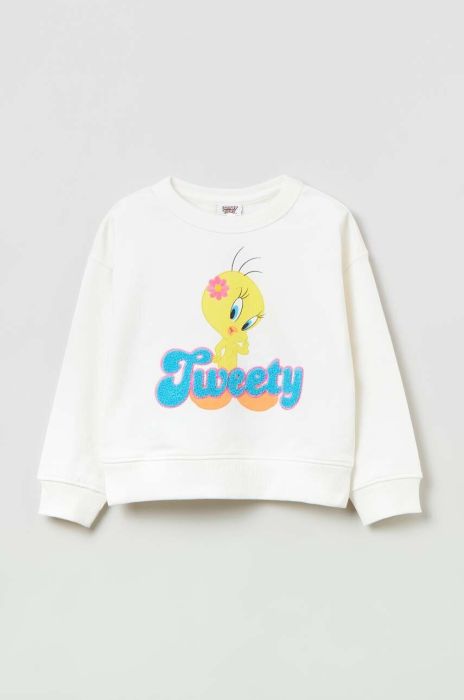 Дитяча бавовняна кофта OVS колір білий з принтом (3122137)