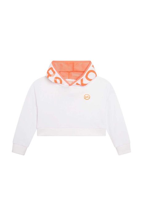 Дитяча бавовняна кофта Michael Kors колір білий з капюшоном з принтом (3077065)