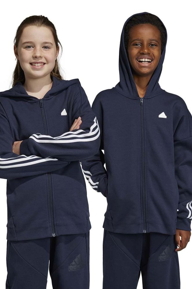 Дитяча кофта adidas U FI 3S FZ колір синій з капюшоном з аплікацією (3050411)