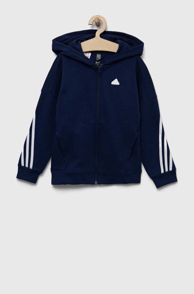 Дитяча кофта adidas U FI 3S FZ колір синій з капюшоном з аплікацією (3217912)