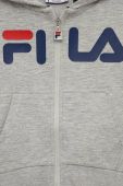 Дитяча кофта Fila колір сірий з капюшоном з принтом