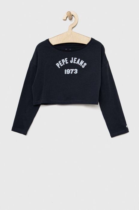 Дитячий бавовняний лонгслів Pepe Jeans Paullete колір синій з принтом