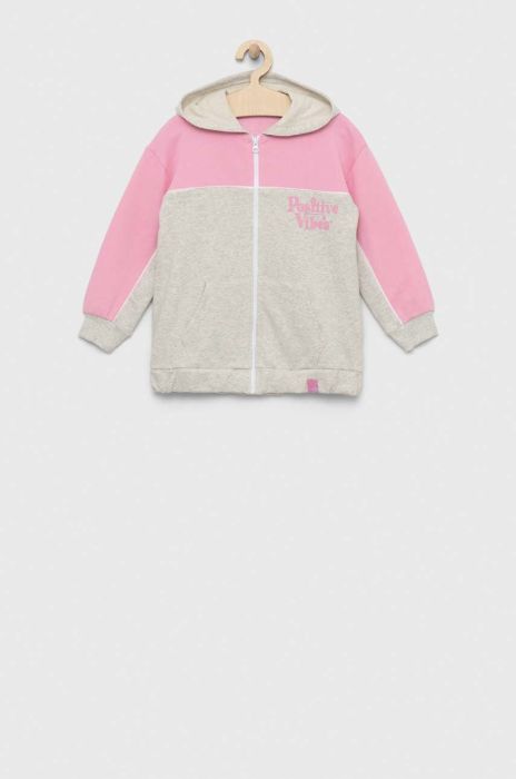 Дитяча бавовняна кофта United Colors of Benetton колір сірий з капюшоном з принтом (3090314)