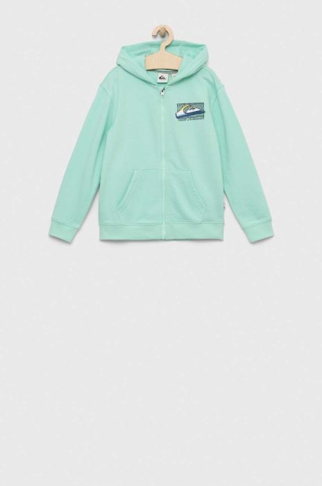 Дитяча кофта Quiksilver колір бірюзовий з капюшоном з принтом