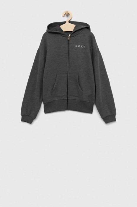Дитяча кофта Roxy колір сірий з капюшоном однотонна