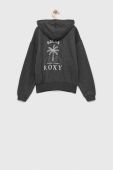 Дитяча кофта Roxy колір сірий з капюшоном однотонна