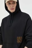 Бавовняна кофта HUGO чоловіча колір чорний з капюшоном однотонна (2957280)