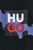 Бавовняна кофта HUGO чоловіча колір чорний з капюшоном з принтом (2973775)