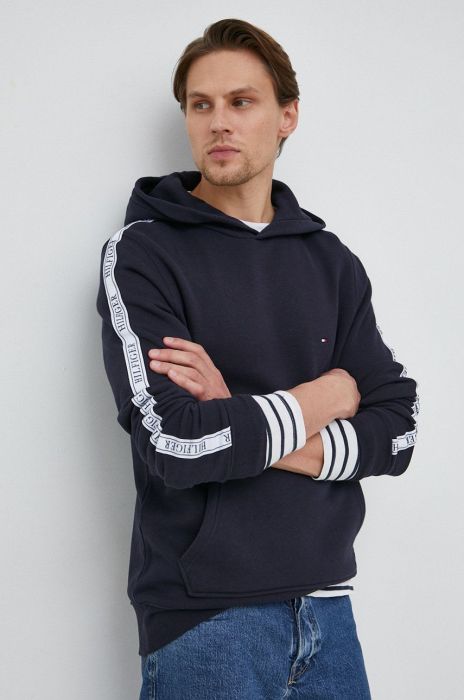 Бавовняна кофта Tommy Hilfiger чоловіча колір синій з капюшоном з аплікацією