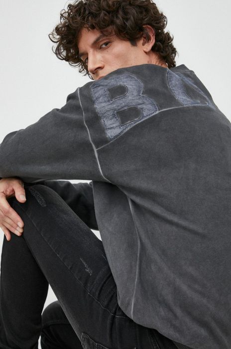 Бавовняна кофта BOSS BOSS ORANGE чоловіча колір сірий однотонна