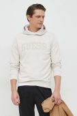 Кофта Guess чоловіча колір бежевий з капюшоном з принтом (2893589)