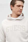 Кофта Guess чоловіча колір бежевий з капюшоном з принтом (2893589)